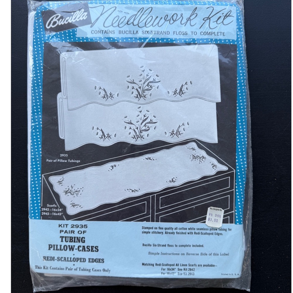 Bucilla Needlework Kit 2935 Pair of Tubing Pillow-Cases Redi-Scalloped Edges